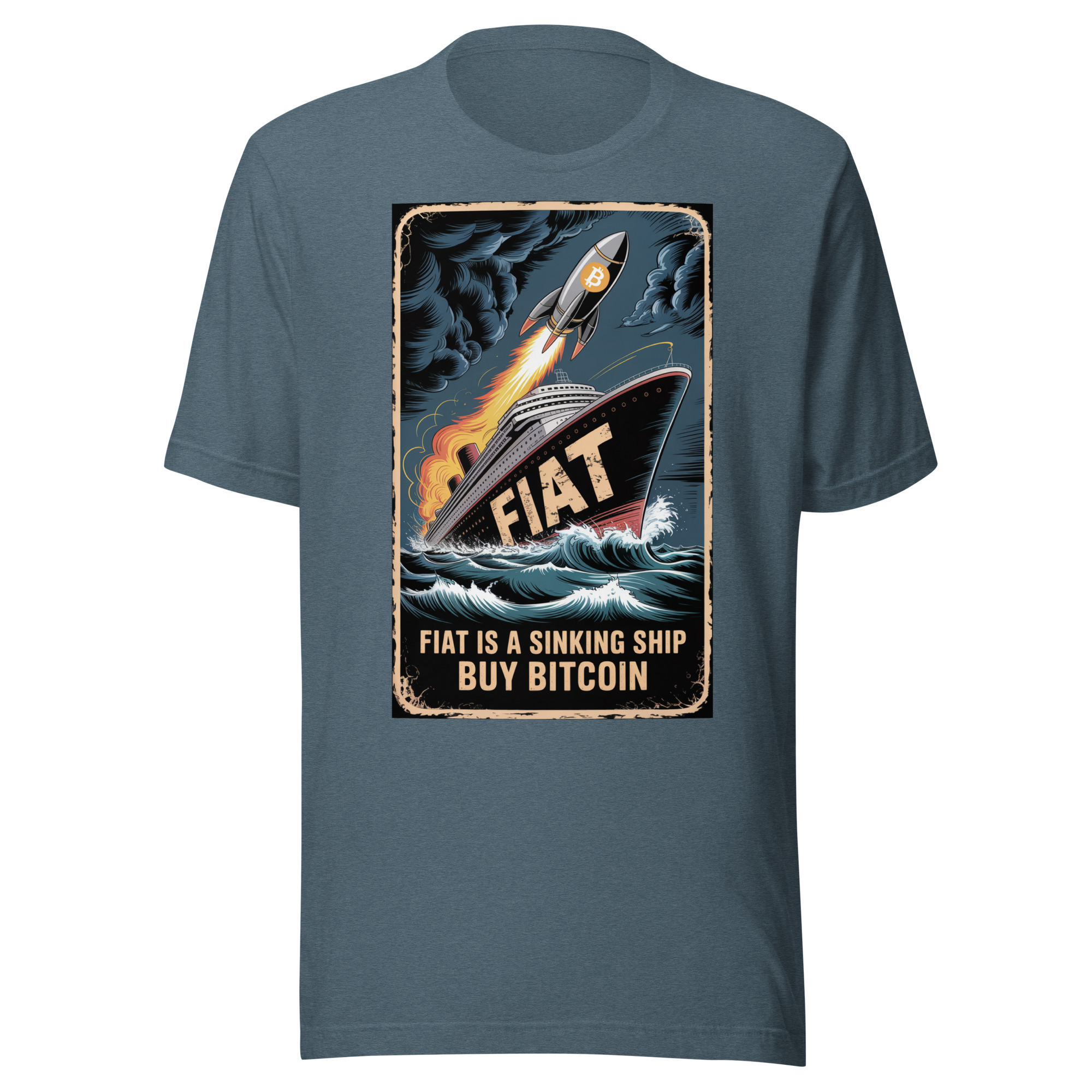 Fiat Sinking Ship Buy Bitcoin Vintage Poster Unisex t-shirt - Image 7