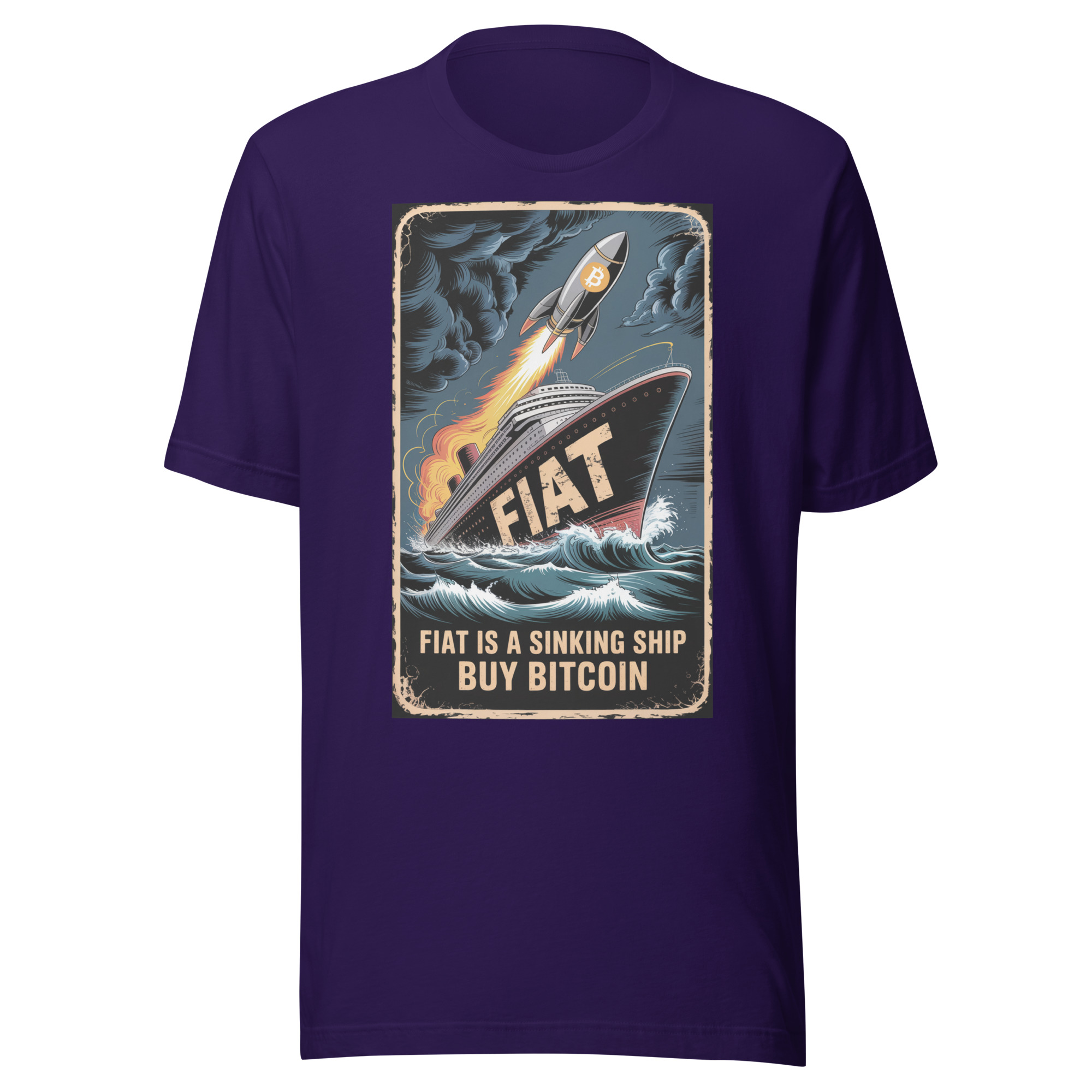 Fiat Sinking Ship Buy Bitcoin Vintage Poster Unisex t-shirt - Image 3