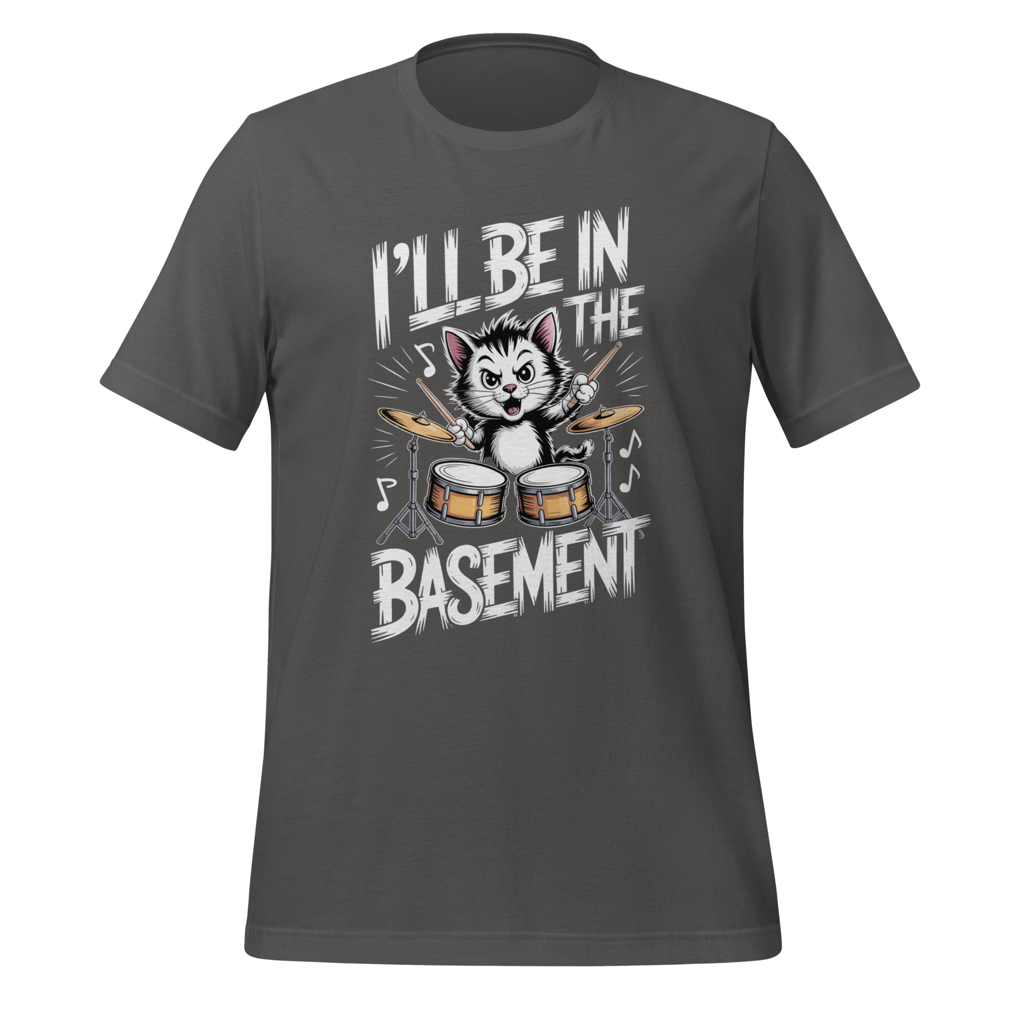 Drummer Cat T-Shirt I'll Be In The Basement Funny Music Tee - Image 7