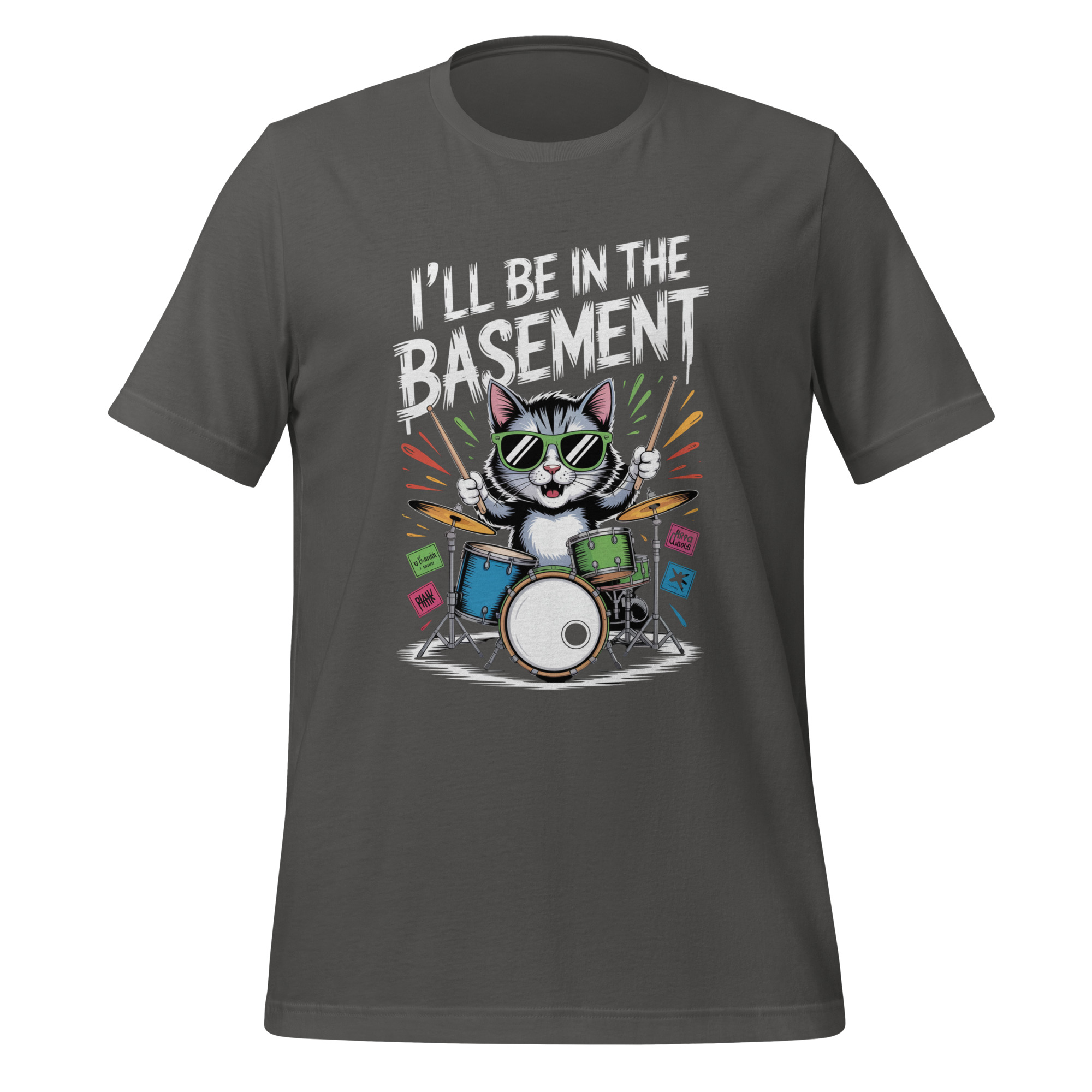 Drummer Cat T-Shirt I'll Be In The Basement Funny Music Tee - Image 7