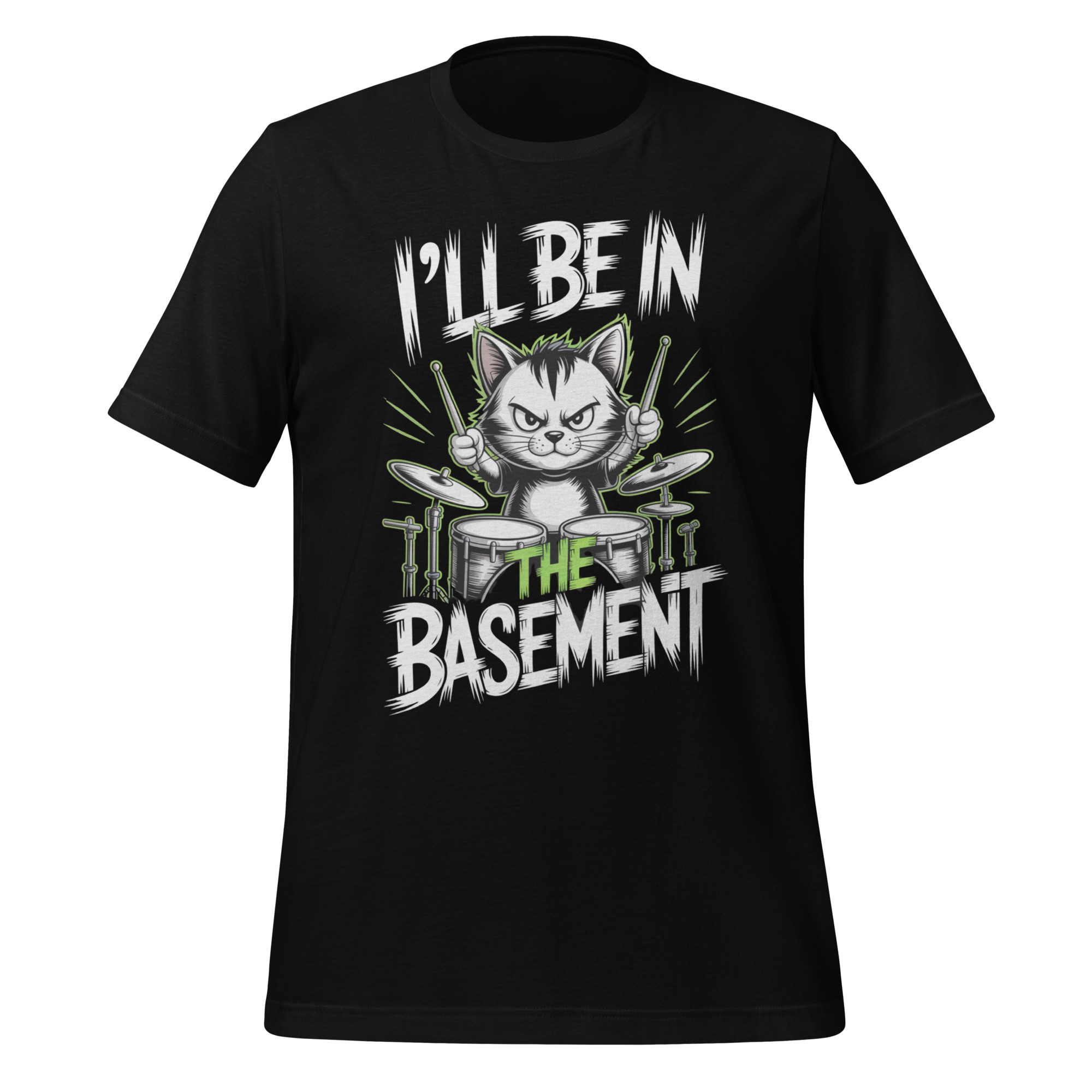 Funny Cat Drummer T-Shirt I'll Be In The Basement Gift - Image 2