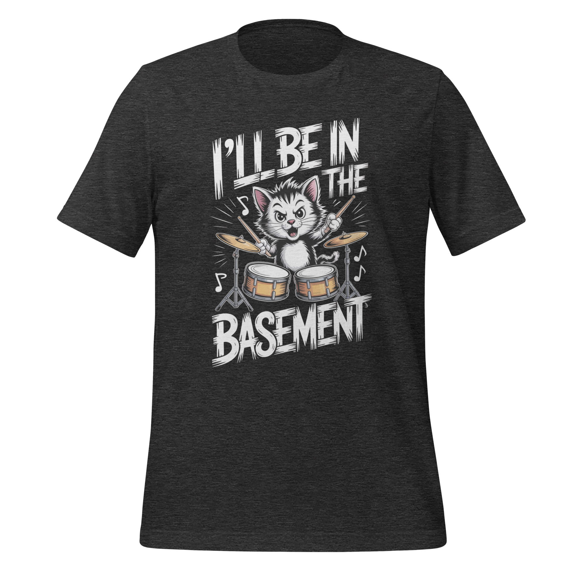 Drummer Cat T-Shirt I'll Be In The Basement Funny Music Tee - Image 6