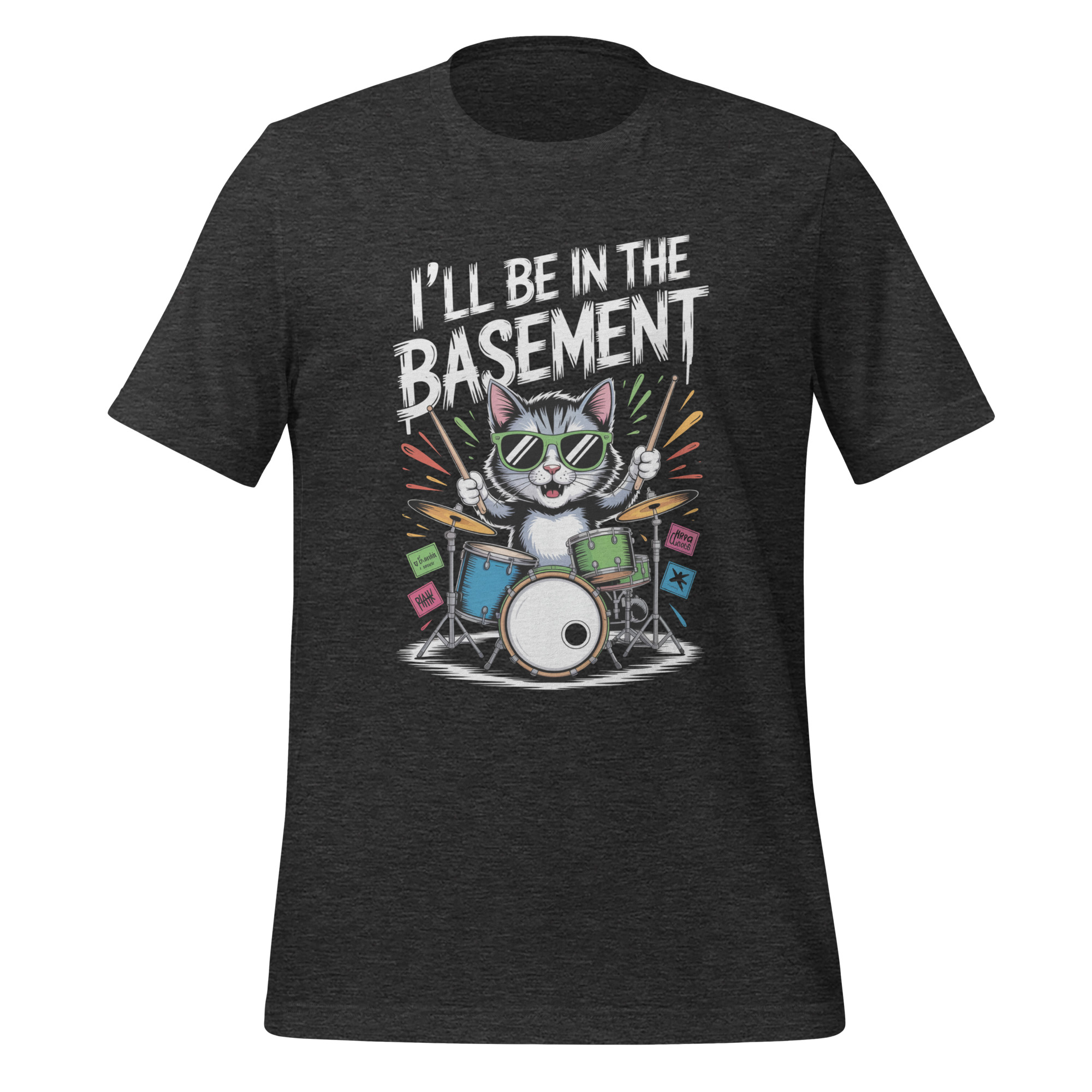 Drummer Cat T-Shirt I'll Be In The Basement Funny Music Tee - Image 6