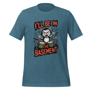 Drummer Cat T-Shirt I'll Be In The Basement Funny Music Tee