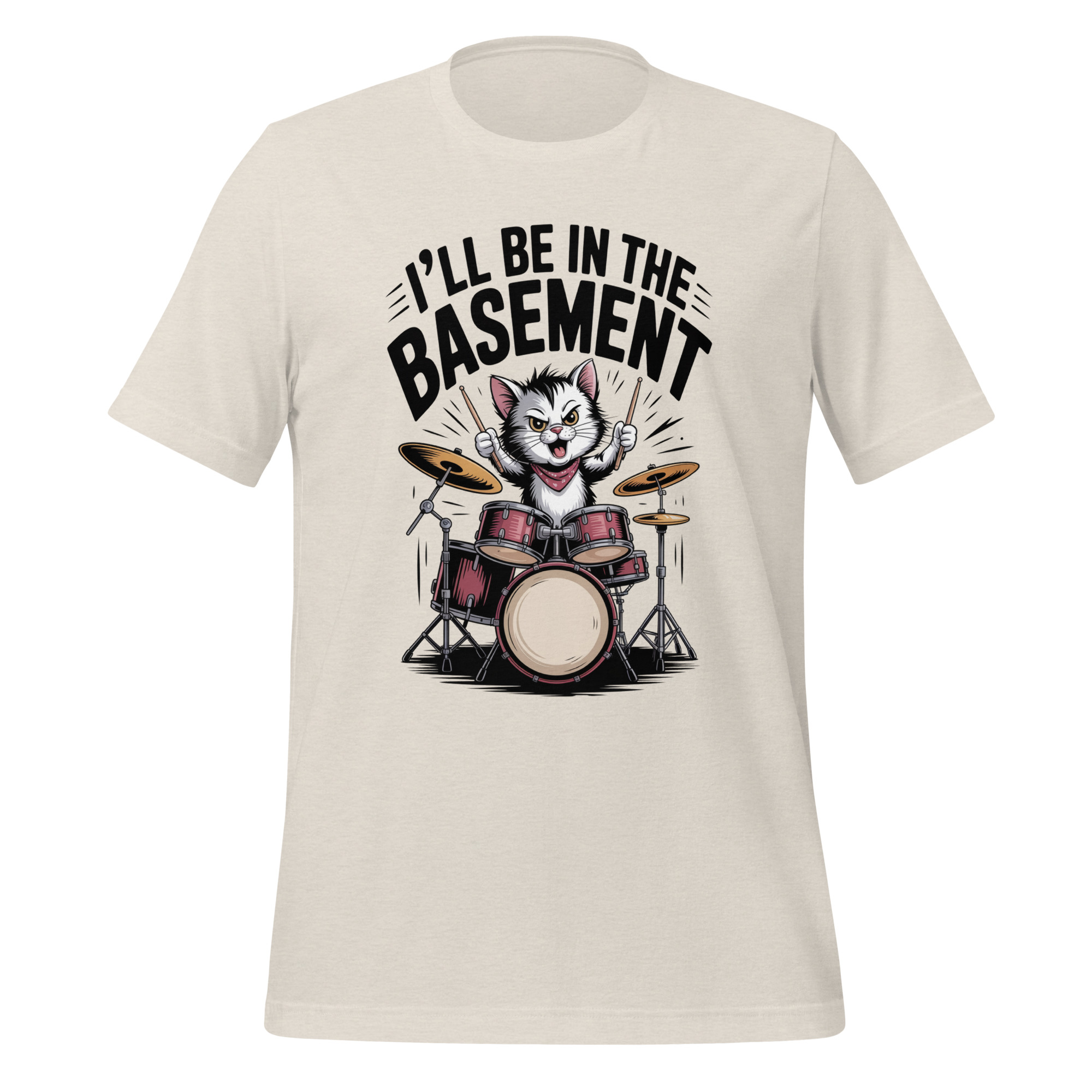 Drummer Cat T-Shirt I'll Be In The Basement Funny Music Tee - Image 4