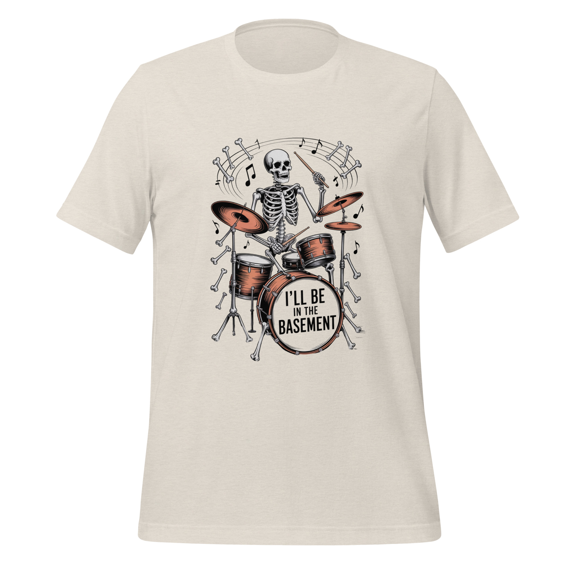 Drummer Skeleton T-Shirt I'll Be In The Basement Music Tee - Image 3