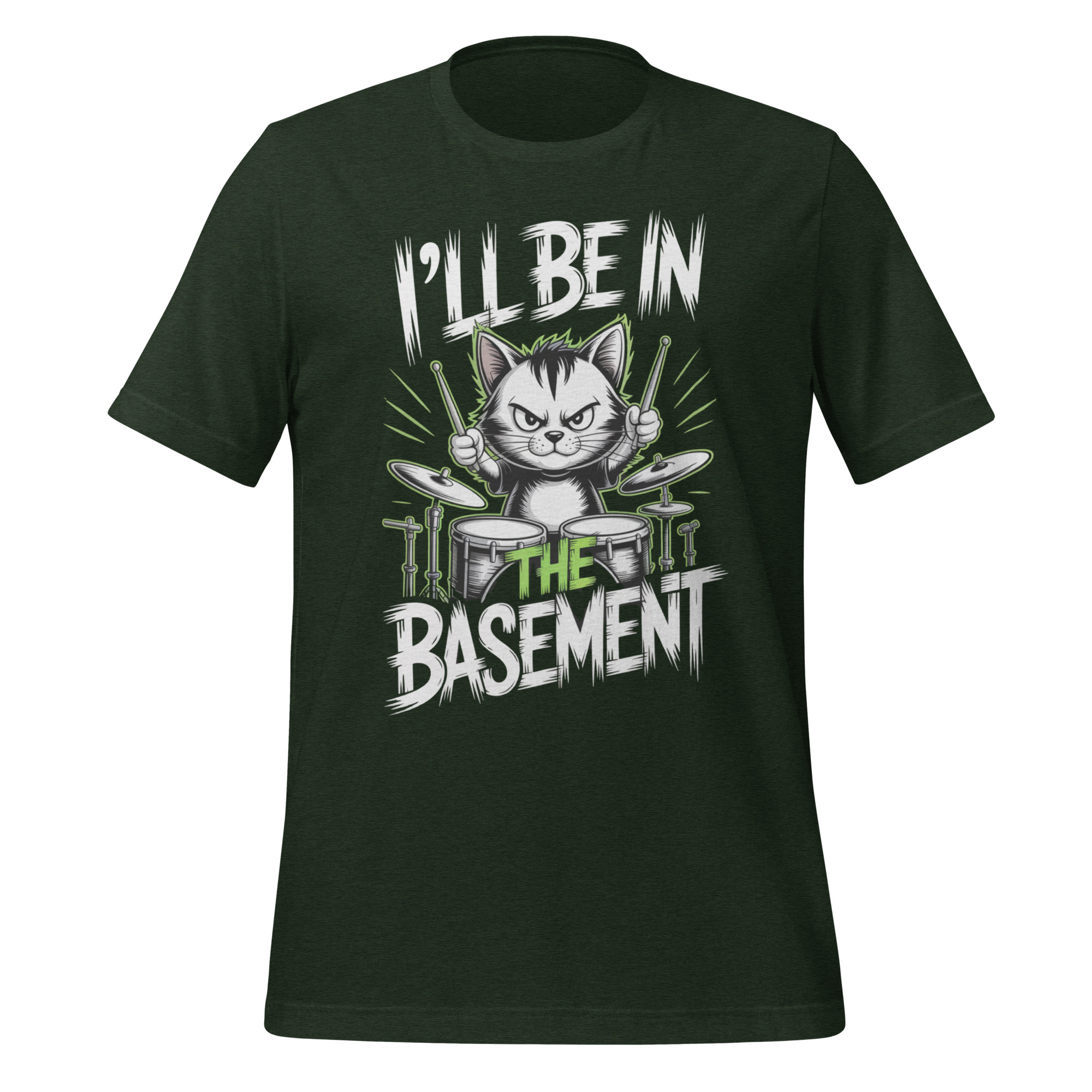 Funny Cat Drummer T-Shirt I'll Be In The Basement Gift - Image 3