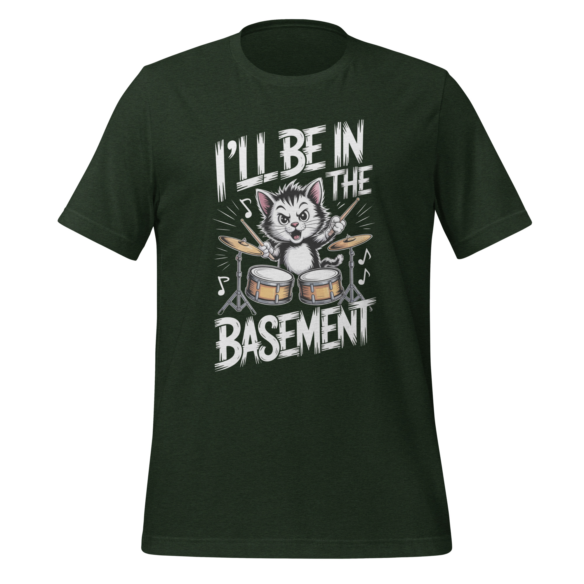 Drummer Cat T-Shirt I'll Be In The Basement Funny Music Tee - Image 4