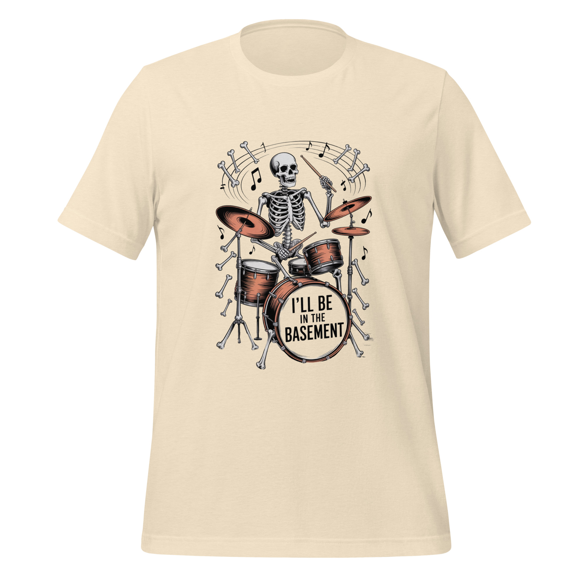 Drummer Skeleton T-Shirt I'll Be In The Basement Music Tee