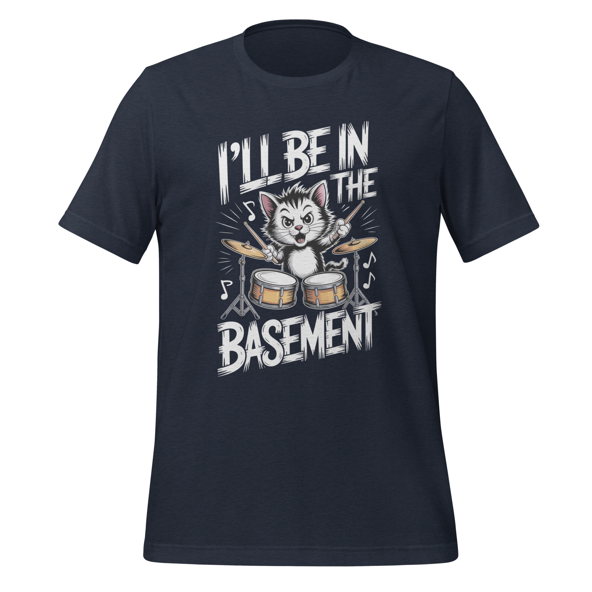 Drummer Cat T-Shirt I'll Be In The Basement Funny Music Tee - Image 5