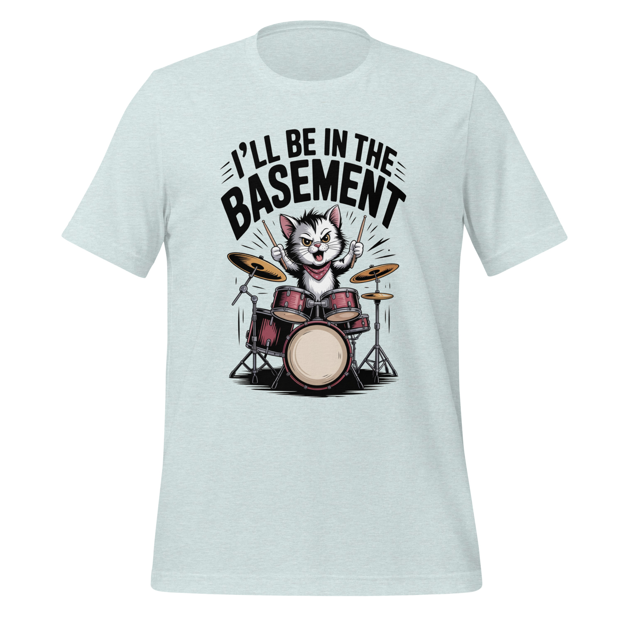 Drummer Cat T-Shirt I'll Be In The Basement Funny Music Tee - Image 5