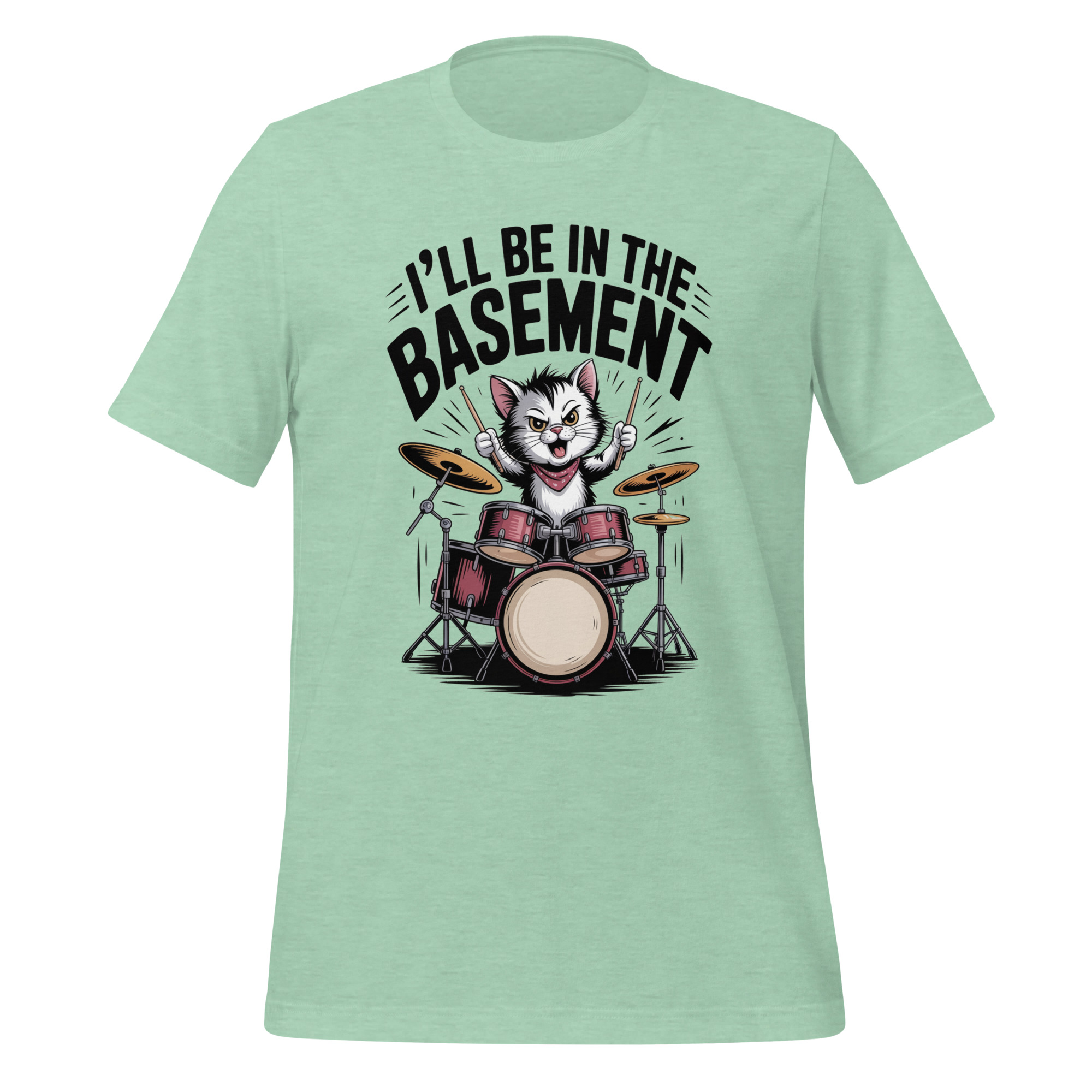 Drummer Cat T-Shirt I'll Be In The Basement Funny Music Tee - Image 3
