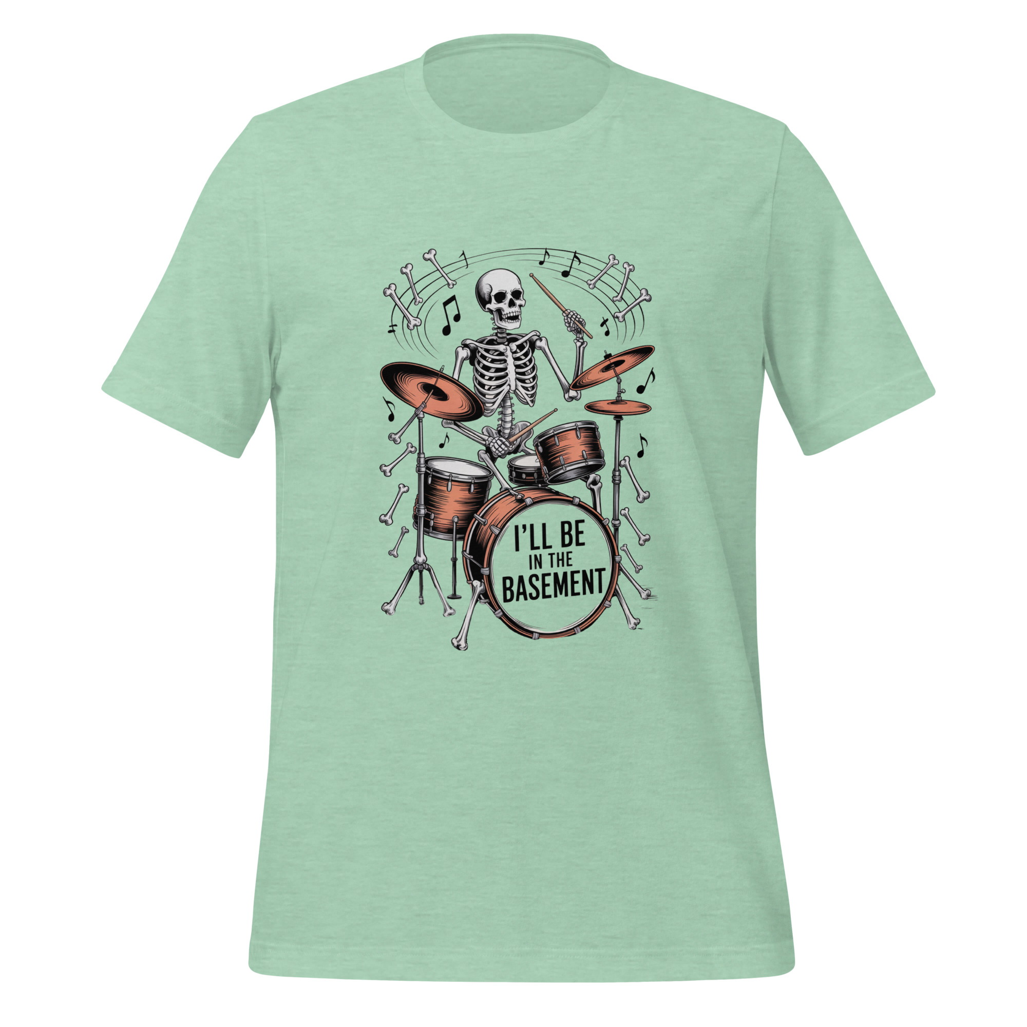 Drummer Skeleton T-Shirt I'll Be In The Basement Music Tee - Image 2