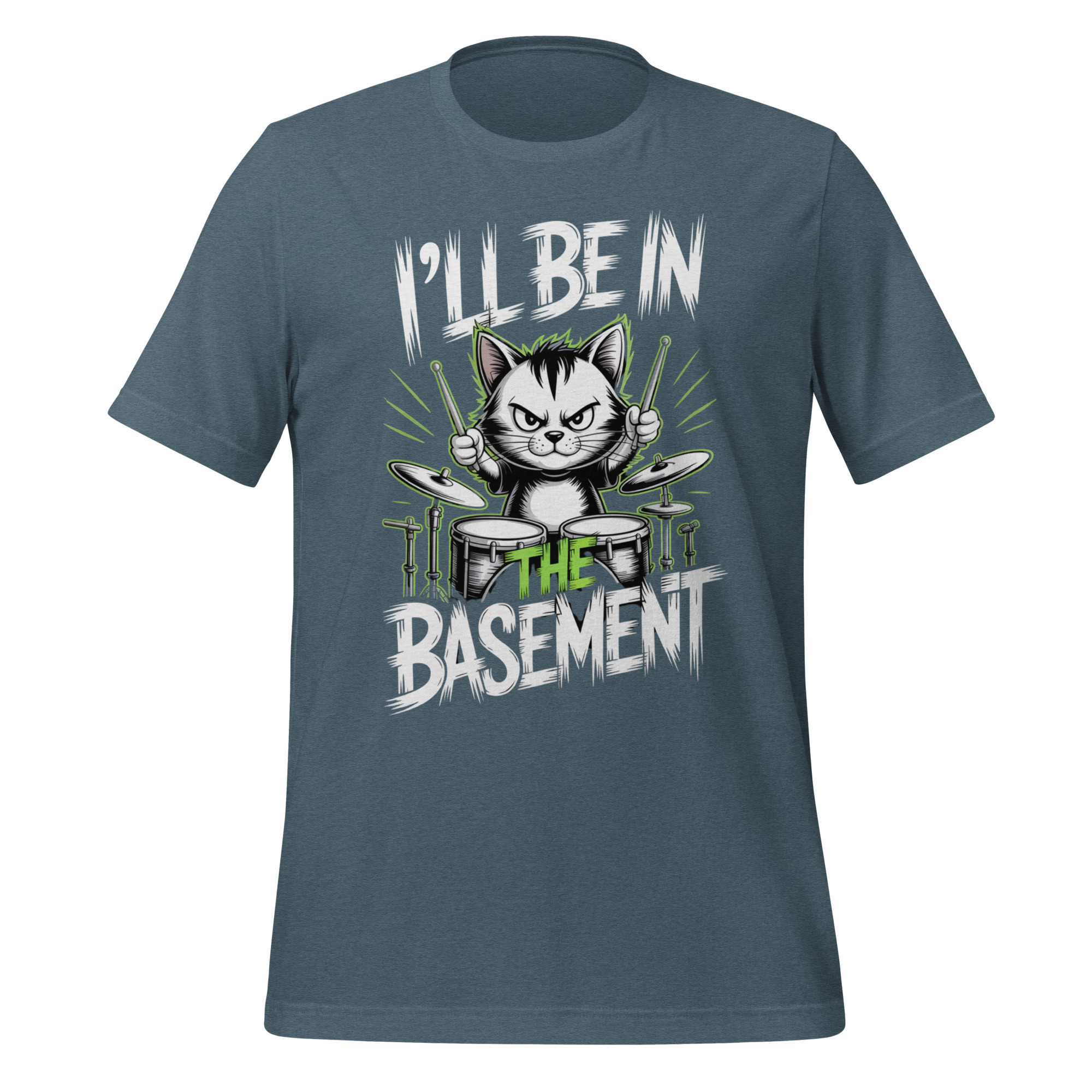 Funny Cat Drummer T-Shirt I'll Be In The Basement Gift - Image 5