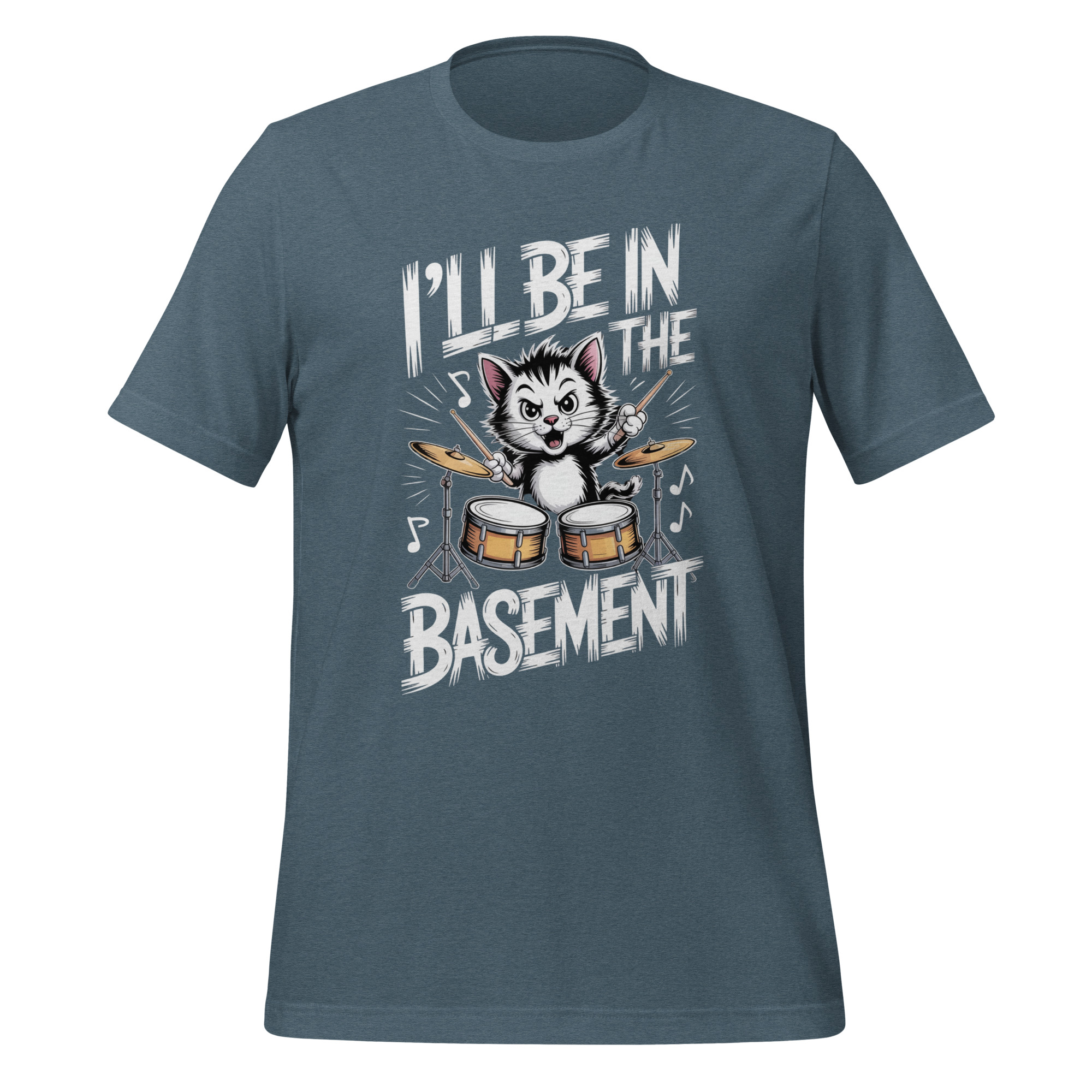 Drummer Cat T-Shirt I'll Be In The Basement Funny Music Tee - Image 8