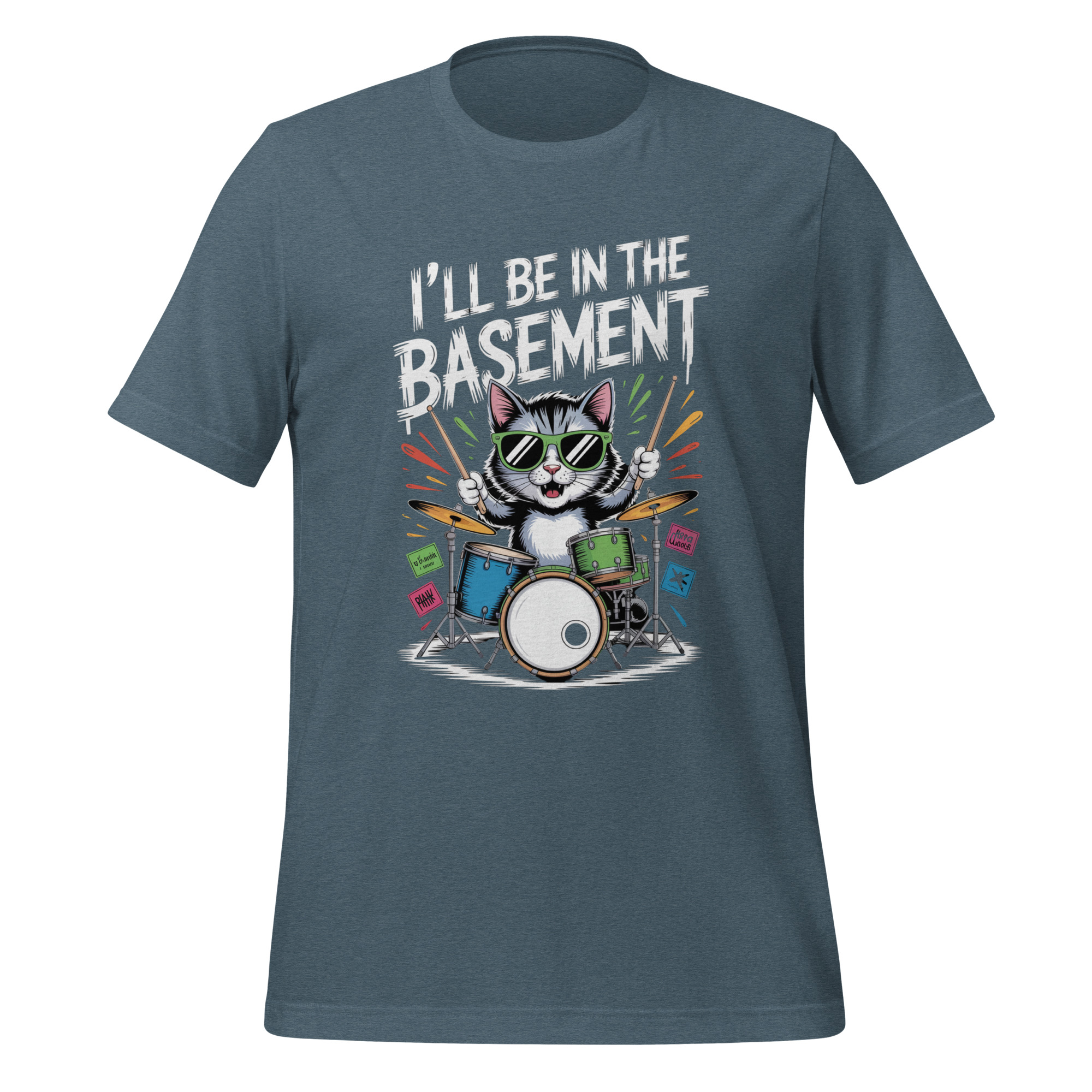 Drummer Cat T-Shirt I'll Be In The Basement Funny Music Tee - Image 8